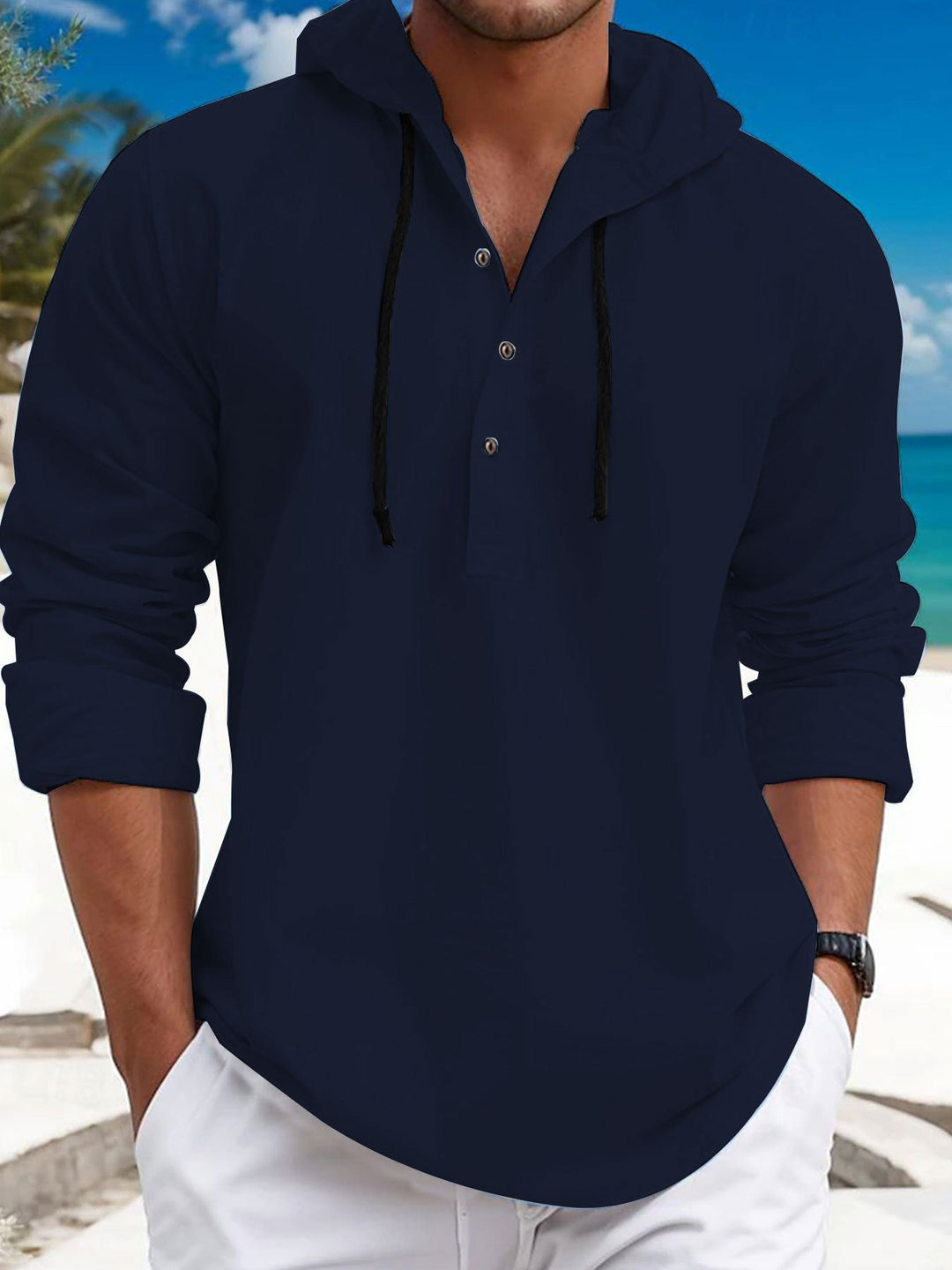 Herren Kapuzenpullover mit Knopfleiste und atmungsaktivem Stoff Echoarchiv