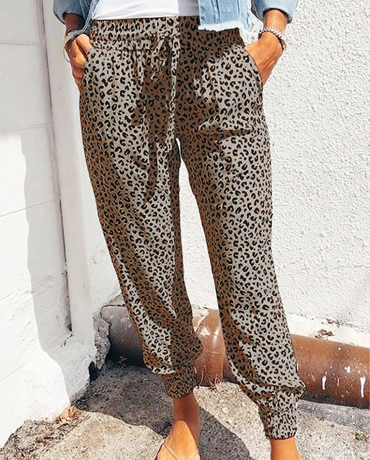 Damen nan lässige Leoparden-Print Jogginghose mit Tunnelzug, Eingrifftaschen und elastischen Bündchen Echo Archiv