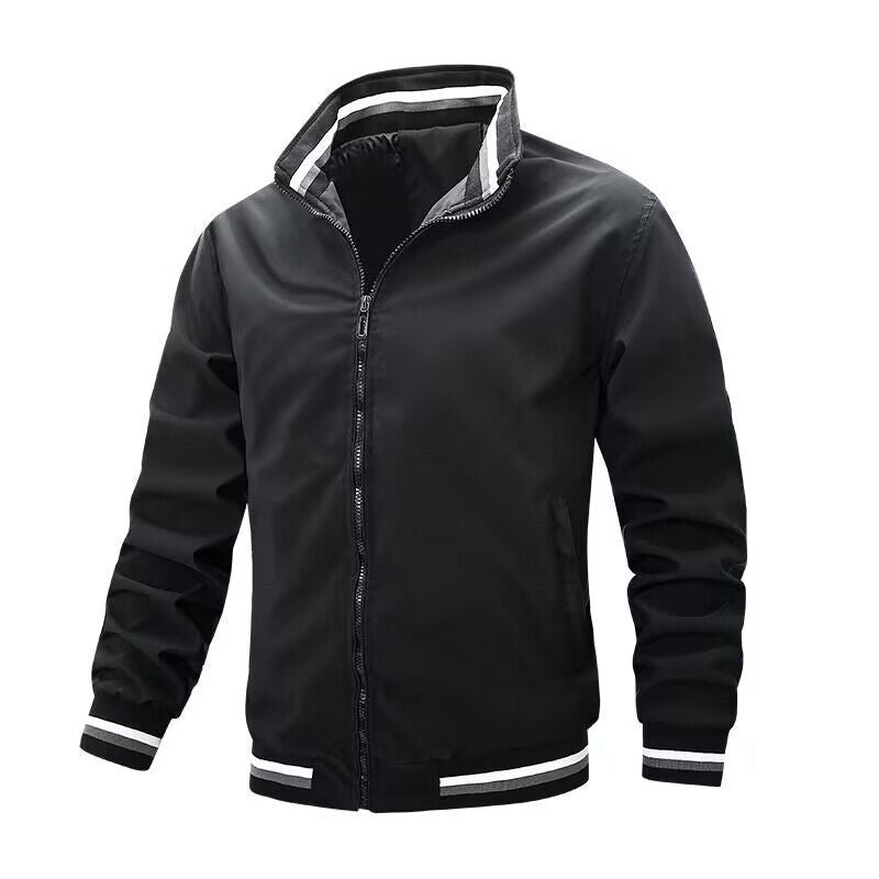 Herren Leichte Bomberjacke im Retro-Sportstil mit Stehkragen und gestreiften Rippbündchen Echoarchiv