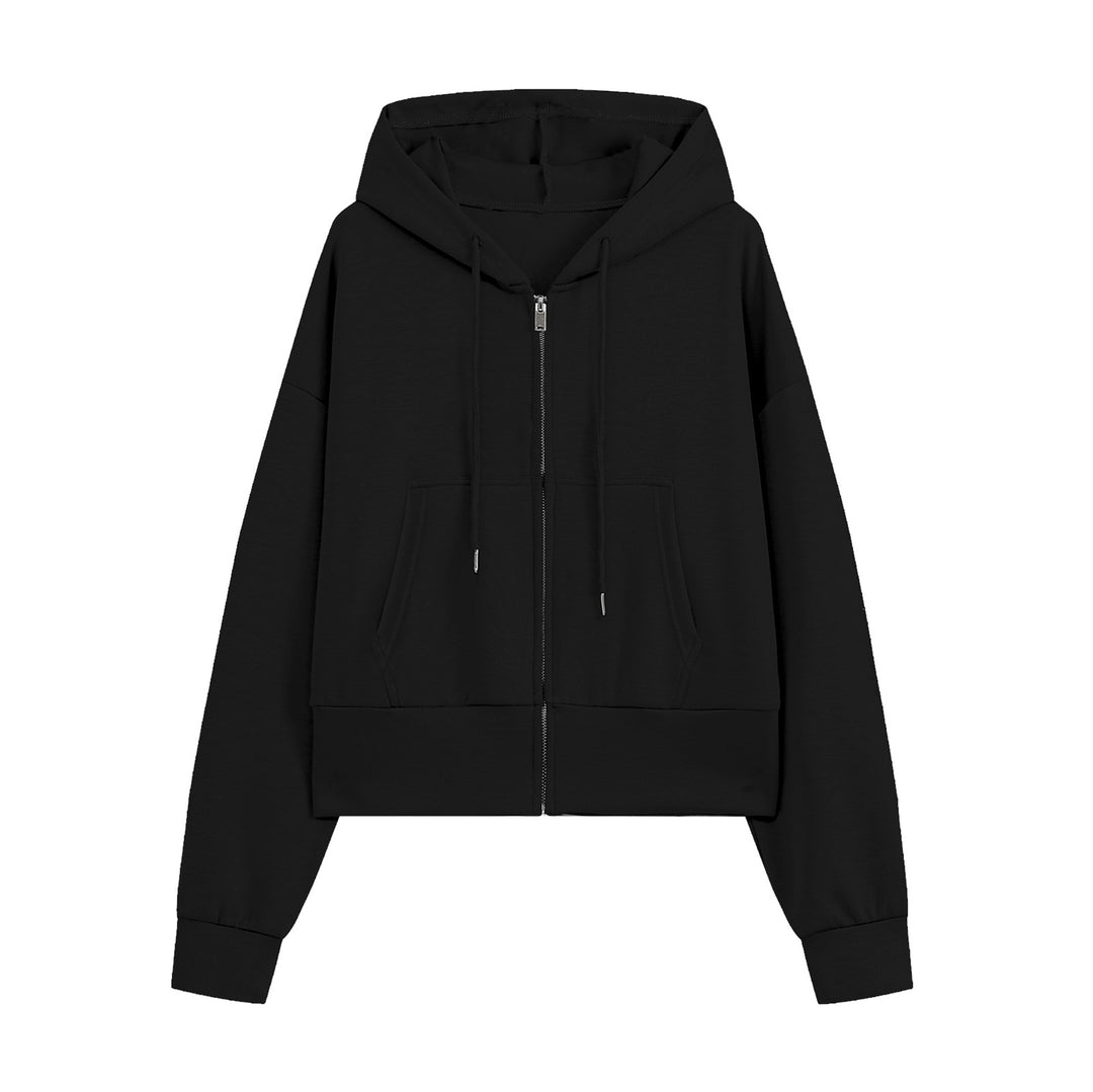 Damen Cropped Zip‑Hoodie mit Kapuze, Kängurutasche und tailliertem Saum Echo Archiv