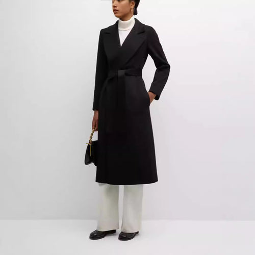 Damen Einreihiger Midilanger Mantel im Clean-Cut mit Taillengürtel und dezenter Pattentasche Echoarchiv