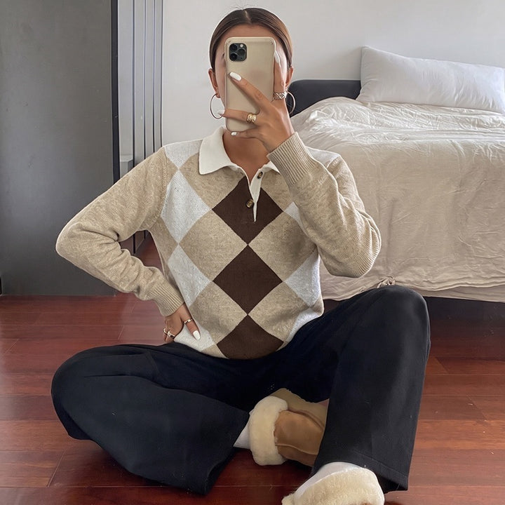 Damen Modischer Pullover mit Rautenmuster Echo Archiv