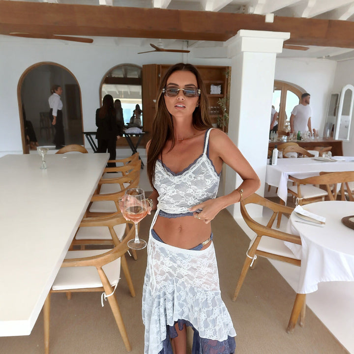 Damen romantisches Spitzen-Set mit Crop-Top und Maxirücke Echo Archiv