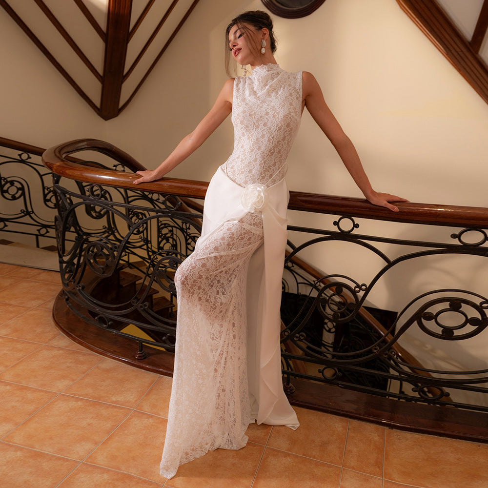 Damen Elegantes Hochzeitskleid mit Spitze und schwingendem Rock Echo Archiv