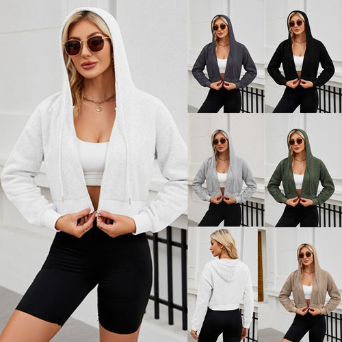 Damen Kurze Zip‑Hoodie Jacke mit Kapuze, Gummibund und Rippbündchen Echo Archiv