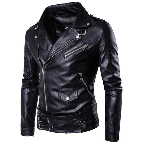 Herren Bikerjacke aus hochwertigem Leder mit asymmetrischem Reißverschluss und dekorativen Schnallen Echoarchiv