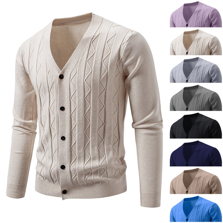 Herren nan V-Ausschnitt Strickjacke mit dezenter Zopfmusterstruktur und durchgehender Knopfleiste Echo Archiv