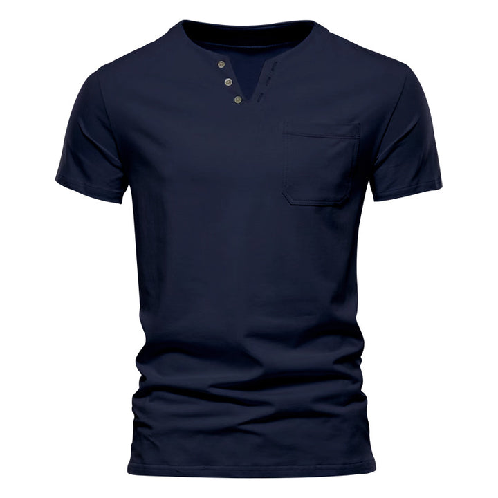 Herren Kurzarm-Henley-Shirt mit Knopfleiste und praktischer Brusttasche Echoarchiv