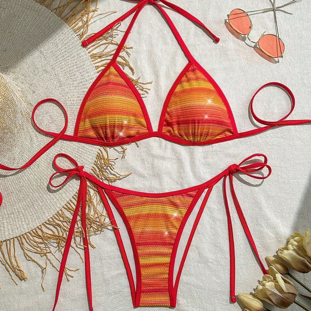 Damen Triangel-Bikini mit modischem Streifendesign Echo Archiv