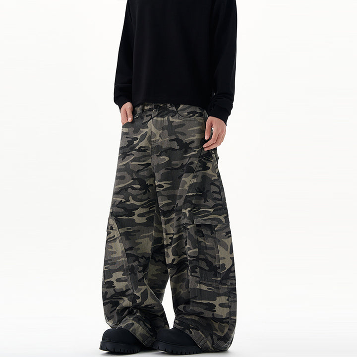 Herren Extraweite Camouflage-Cargohose im Baggy‑Cut mit tiefem Schritt Echo Archiv