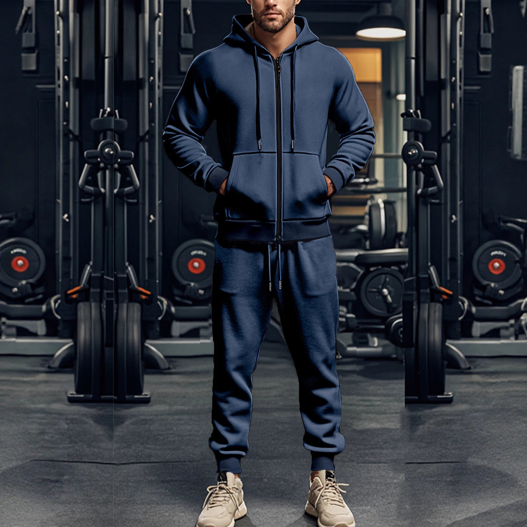 Herren sportliches Hoodie- und Jogginghose-Set mit durchgehendem Reißverschluss und elastischem Bund Echoarchiv