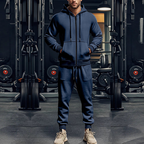Herren sportliches Hoodie- und Jogginghose-Set mit durchgehendem Reißverschluss und elastischem Bund Echoarchiv