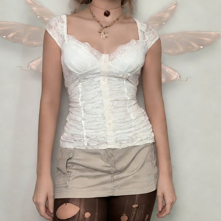 Damen Spitzen-Cropped-Top mit elegantem V-Ausschnitt und Rüschendetails Echo Archiv