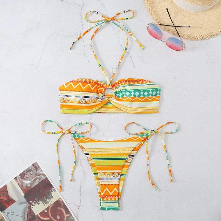 Damen Bikini-Set mit verspieltem Bindeband und geometrischem Muster Echo Archiv