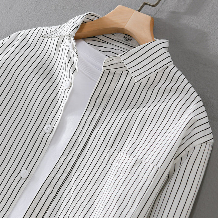 Herren Vertikalgestreiftes Relaxed-Fit Hemdjacken-Overshirt aus leichtem Baumwollmix Echoarchiv