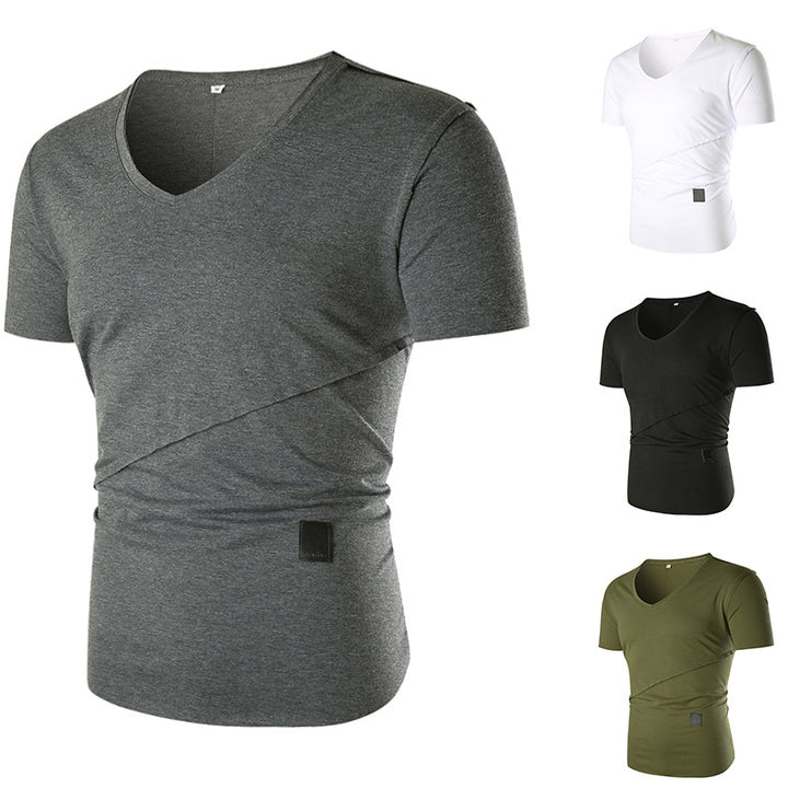 Herren V-Ausschnitt T-Shirt mit asymmetrischem Schnitt und elastischem Bund Echoarchiv