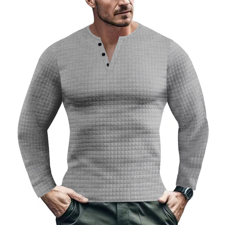 Herren langärmliges Henley-Shirt mit strukturiertem Design Echoarchiv