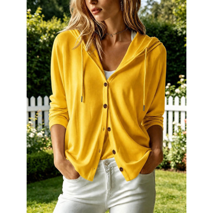 Damen Leichter Kapuzen-Cardigan mit Knopfleiste und Relaxed Fit Echoarchiv