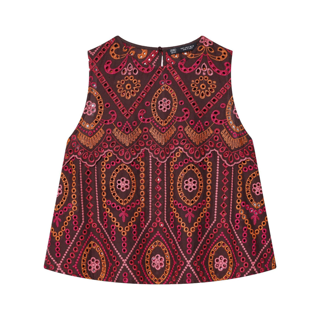 Damen bestickter A-Linien Midirock mit Lochstickerei, Stufenvolant und welligem Saum – Élara