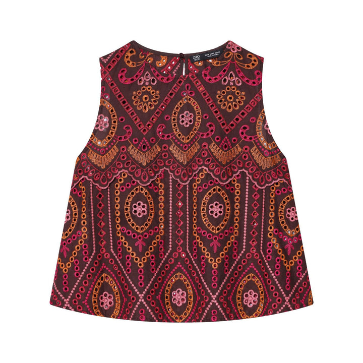 Damen bestickter A-Linien Midirock mit Lochstickerei, Stufenvolant und welligem Saum – Élara