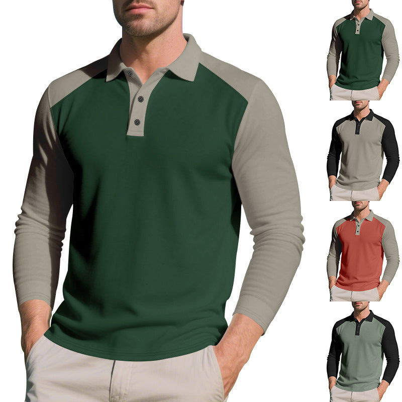 Herren Poloshirt mit langen Ärmeln und Kontrastnähten Echoarchiv