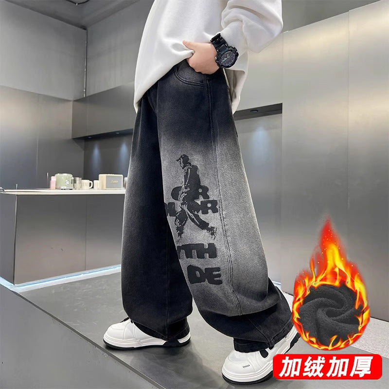 Herren weit geschnittene Denim-Hose mit stylischem Grafikdruck Echo Archiv