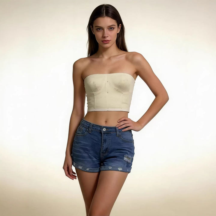 Damen lässige Destroyed Denim-Shorts mit umgeschlagenem Saum Echo Archiv