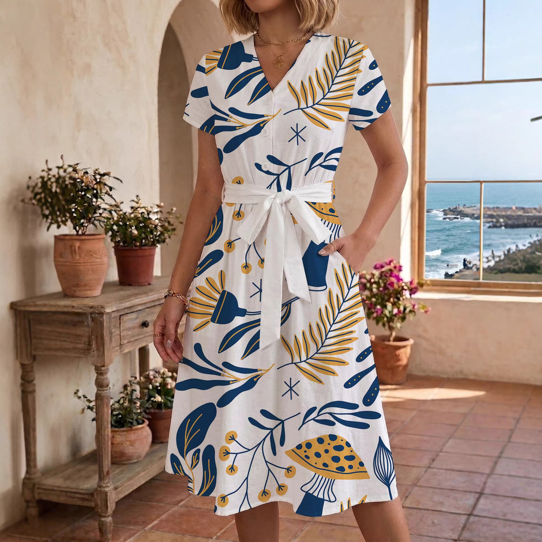 Damen lässiges Kleid mit modernem Leoprint und taillierbarem Gürtel Echo Archiv