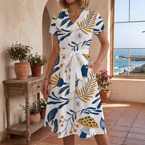 Damen lässiges Kleid mit modernem Leoprint und taillierbarem Gürtel Echo Archiv