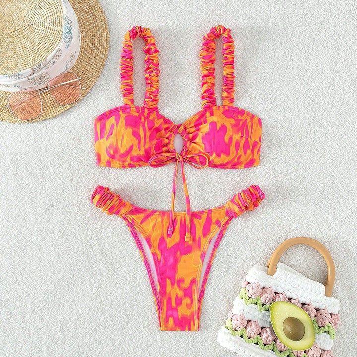 Damen Hochgeschnittener Bikini mit Rüschendetails Echo Archiv