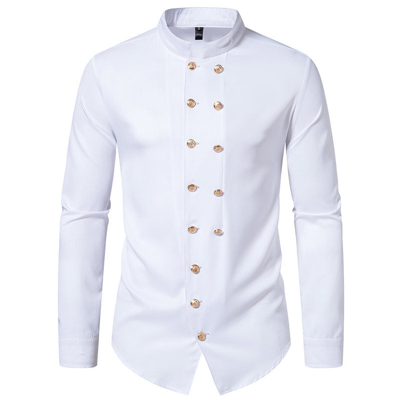 Herren Stehkragen-Hemd mit eleganten Knopfdetails Echoarchiv