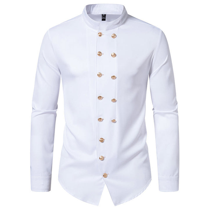 Herren Stehkragen-Hemd mit eleganten Knopfdetails Echoarchiv