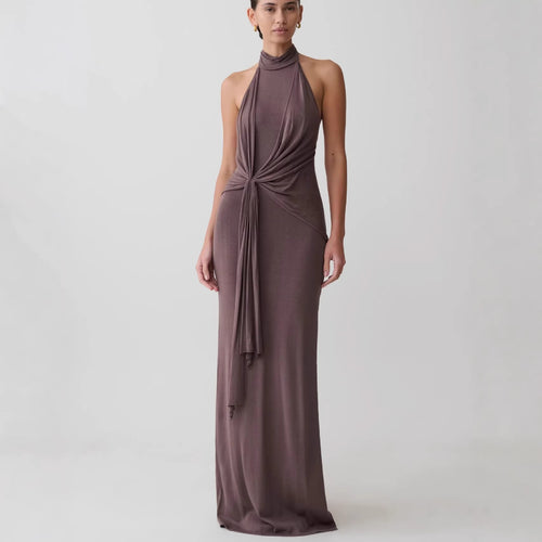 Damen Elegantes knöchellanges Wickelkleid mit tiefem Schlitz Echo Archiv