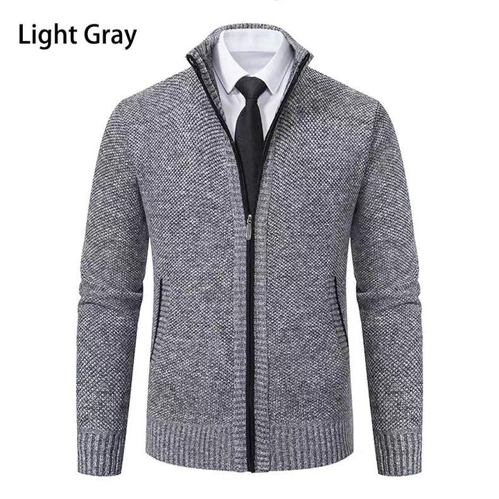 Herren nan melierte Strickzipjacke mit hohem Stehkragen, feiner Struktur und verdeckten Eingrifftaschen Echo Archiv