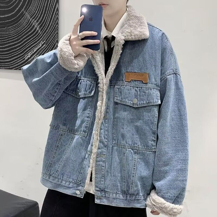 Damen Lässige Denimjacke mit Fleece-Innenfutter Echoarchiv