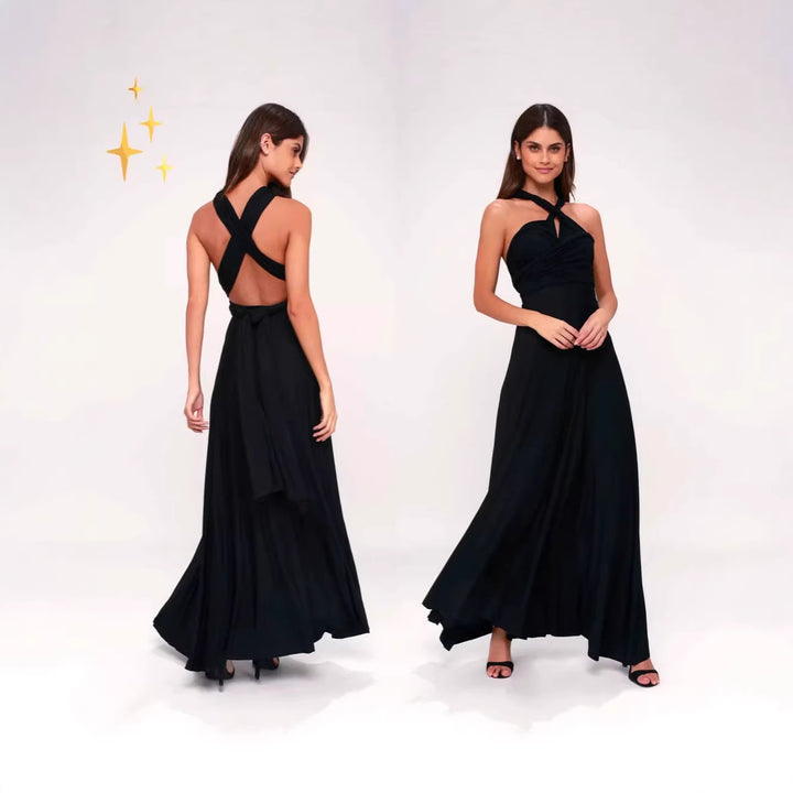 Damen elegantes Rundhals-Maxikleid mit variablen Trägeroptionen und fließendem Schnitt Echo Archiv