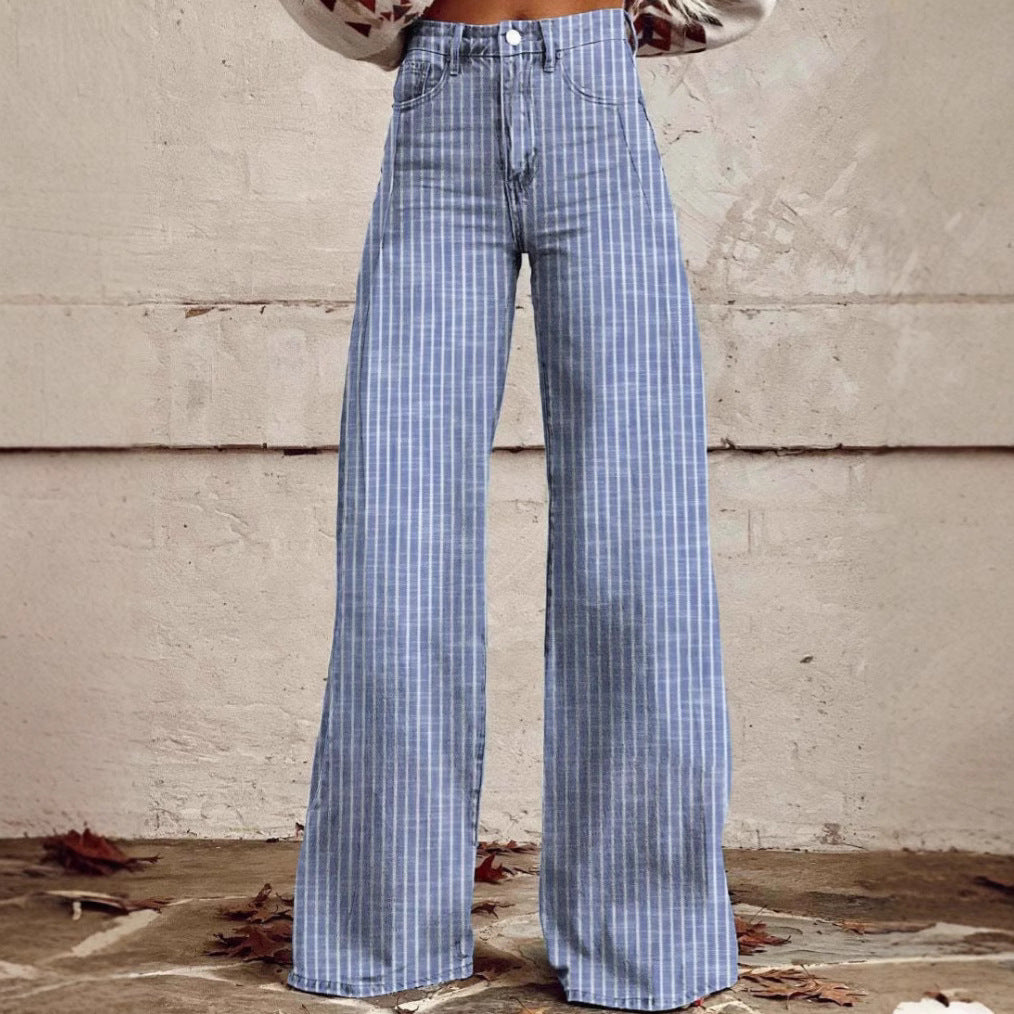 Damen nan weite Hose mit hohem Bund in Leinenoptik und vertikalen Nadelstreifen Schlaghose Echo Archiv