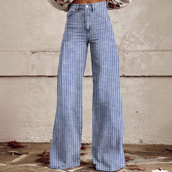 Damen nan weite Hose mit hohem Bund in Leinenoptik und vertikalen Nadelstreifen Schlaghose Echo Archiv