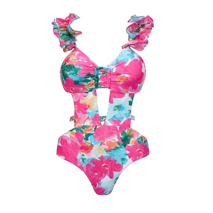 Damen Bikiniset mit voluminösen Rüschendetails und fließendem Maxi-Rock Echo Archiv