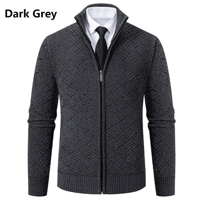 Herren Strick-Zipjacke mit geometrischem Strukturmuster und Stehkragen Echo Archiv