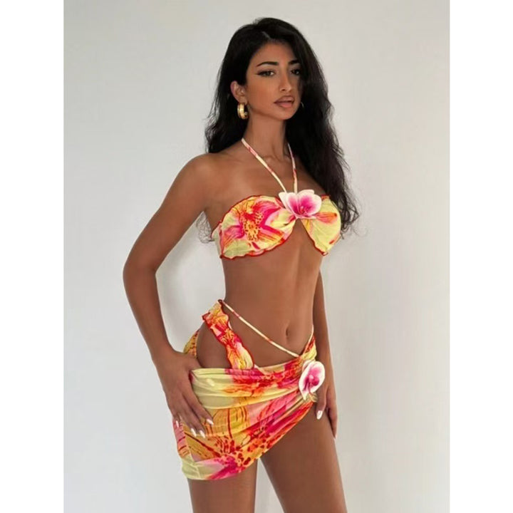 Damen Bandeau-Bikini mit floralem Design und Wickelrock Echo Archiv