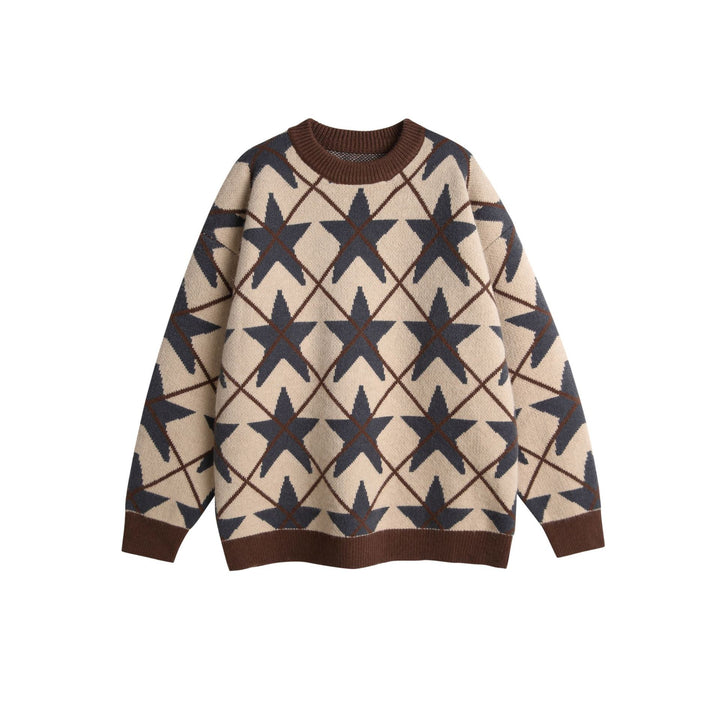 Unisex Grobgestrickter Rundhals-Pullover mit Stern‑Jacquard Echoarchiv