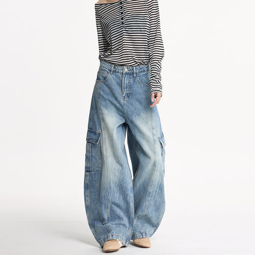 Damen Weite Cargo-Denim-Palazzohose im Baggy-Cut Echo Archiv
