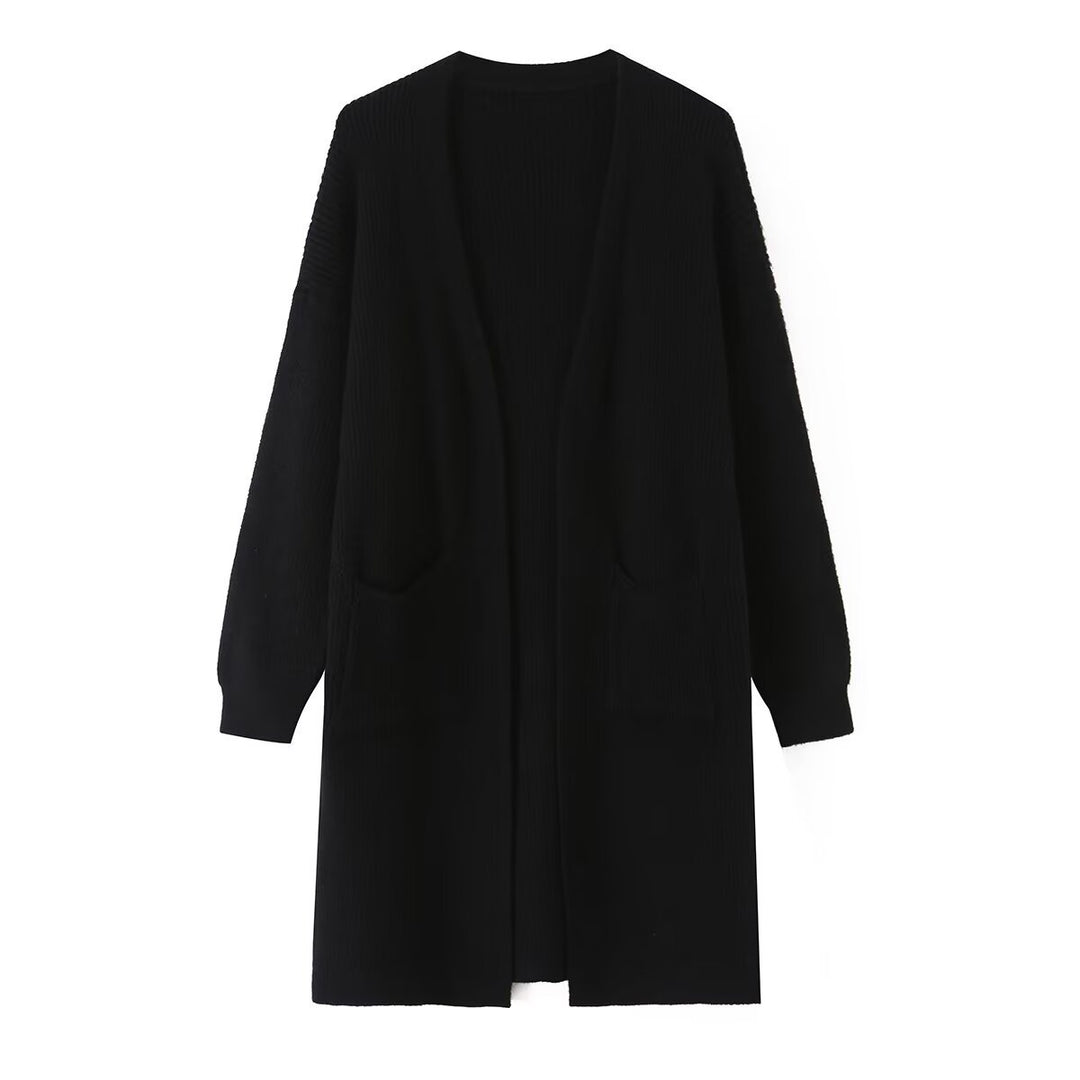Damen Longline Strickcardigan mit aufgesetzten Taschen und offener Front Echo Archiv