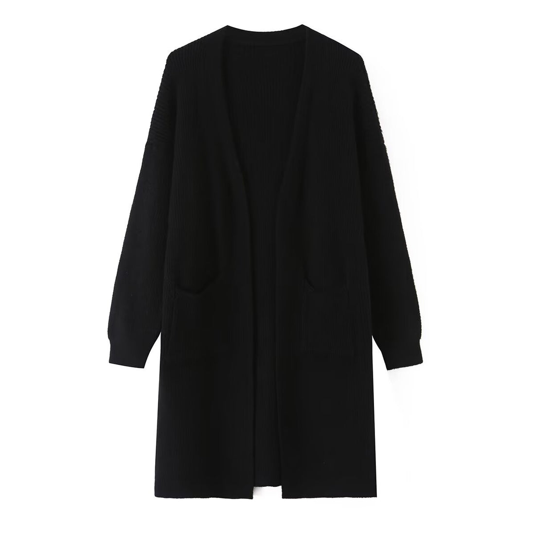Damen Longline Strickcardigan mit aufgesetzten Taschen und offener Front Echo Archiv