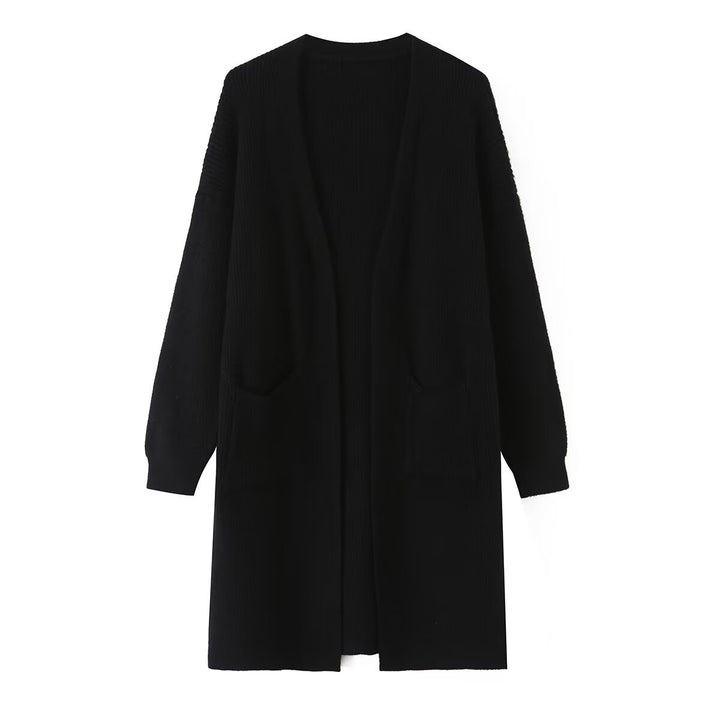 Damen Longline Strickcardigan mit aufgesetzten Taschen und offener Front Echo Archiv