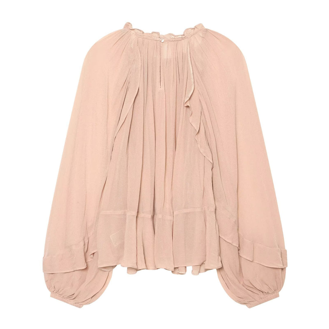 Damen Gerüschte Plissee‑Chiffonbluse mit Stehkragen und Ballonärmeln Echo Archiv