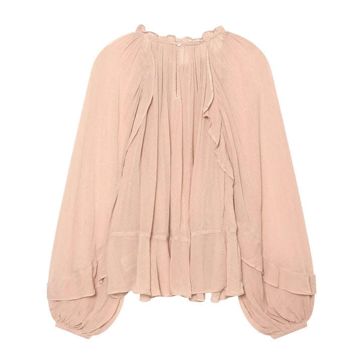 Damen Gerüschte Plissee‑Chiffonbluse mit Stehkragen und Ballonärmeln Echo Archiv
