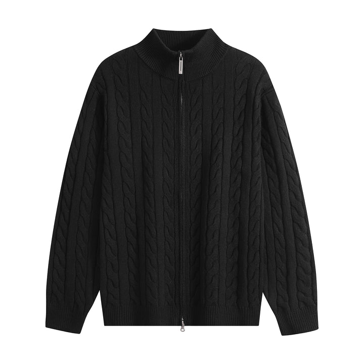 Herren Grobgestrickter Reißverschluss-Cardigan mit Zopfmuster, Stehkragen und Oversize-Schnitt Echoarchiv
