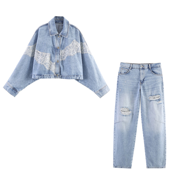 Damen nan relaxed Straight‑Leg Jeans mit Destroyed‑Details und Spitzenunterlage Echo Archiv